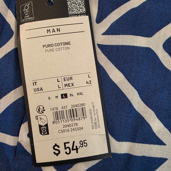 Piombo Mens Blue Geometric Print Short Sleeve Button Down Shirt - Large - Picture 10 of 15